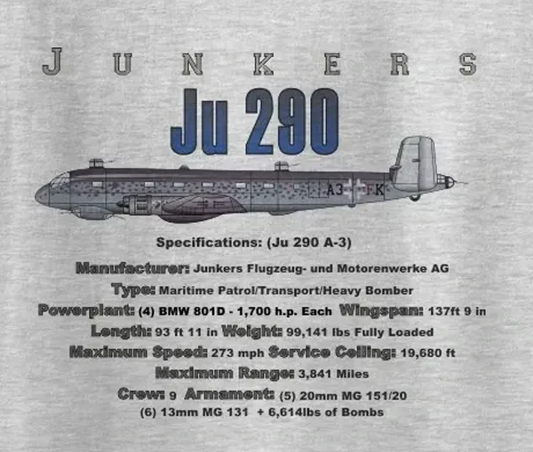 

WWII German Junkers Ju 290 Heavy Bomber T-Shirt 100% Cotton O-Neck Short Sleeve Casual Mens T-shirt Size S-3XL