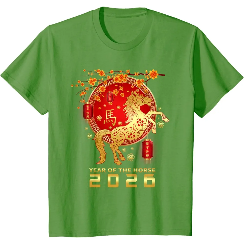 السنة الصينية الجديدة 2026 السنة القمرية الجديدة 2026 سنة الحصان تي شيرت ريترو الحصان تيز للجنسين الملابس Y2k اكسسوارات النساء المحملة #2