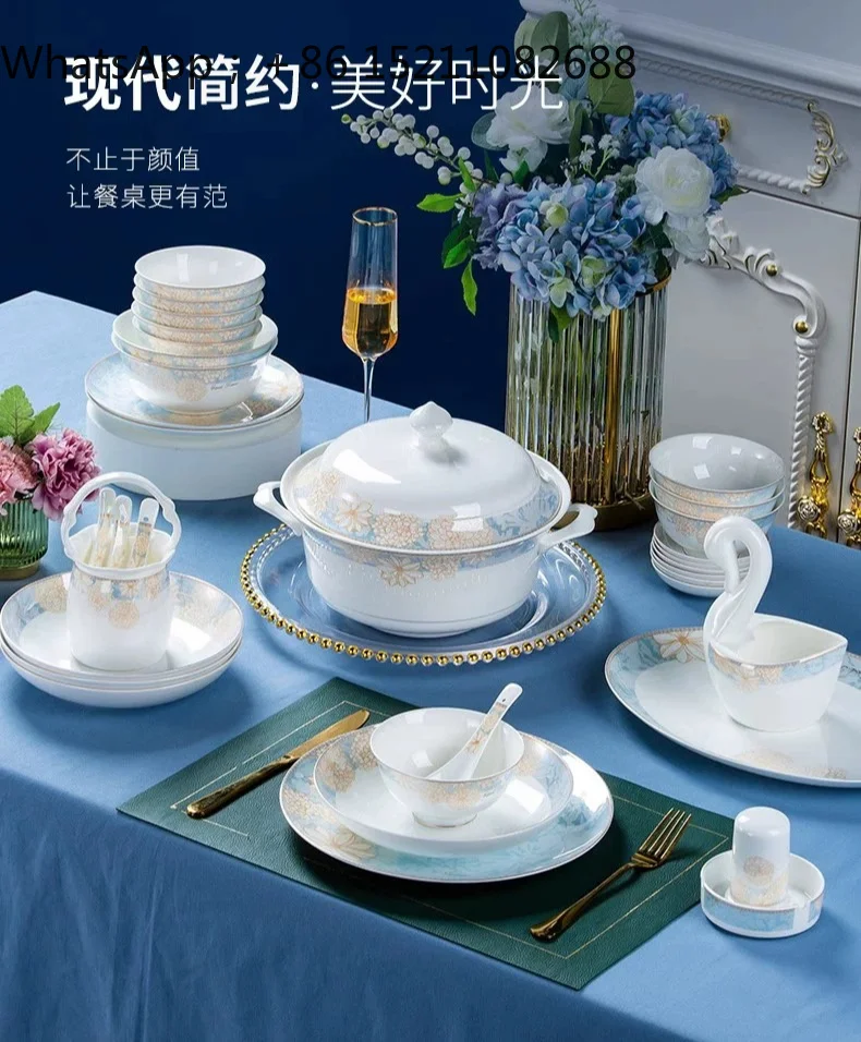 SCY dishes set household ceramic rice bowl high value light luxury tableware housewarming gift