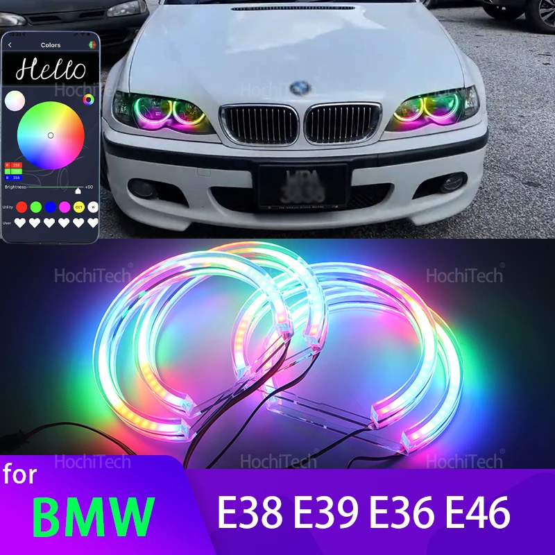 For BMW 3 5 7 Series E36 E46 E39 E38 728i 740d 325i 328i 740i 730d APP Dynamic Angel Eyes Rings Light DRL with Turn Signal Light