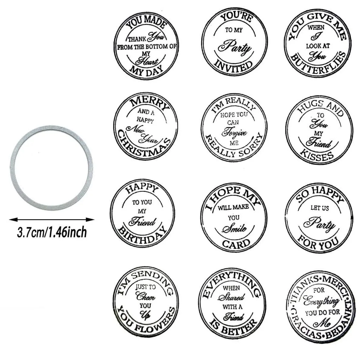 Alinacutle Sentiments Clear Stamps with Circle Tag Metal Cutting Dies Cut for Handmade Card Scrapbooking Paper Craft Template