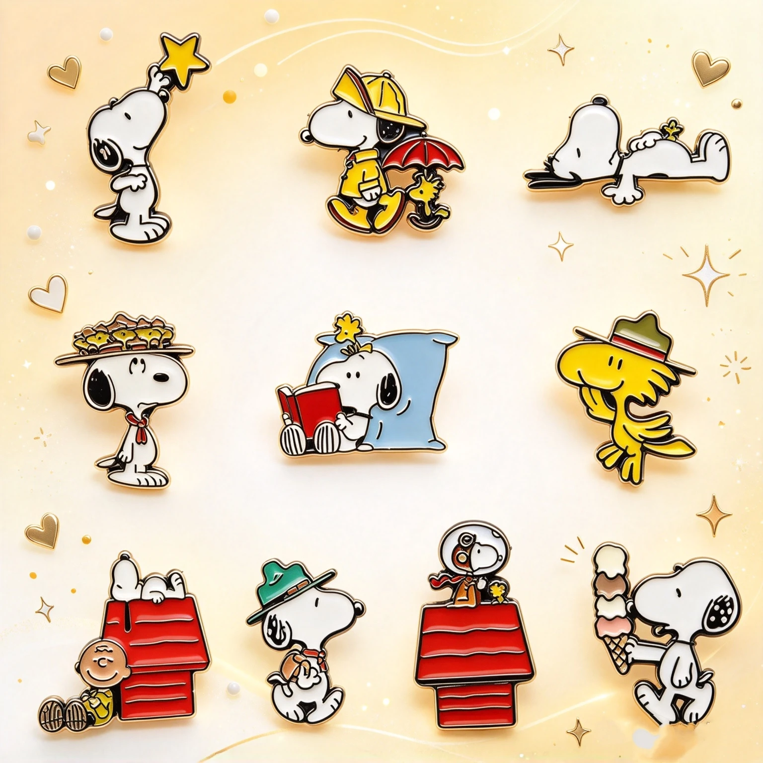 10Pcs Cute Puppy Cartoon Badge Set, Star Picking Reading Adventure Designs, Metal Brooches for Gift Collection