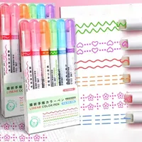 6 Patterns Line Heart Star Shaped Marker Pen Roller Tip Curve Liner Highlighter Kawaii Manga Graffiti Pen School Office Supplies