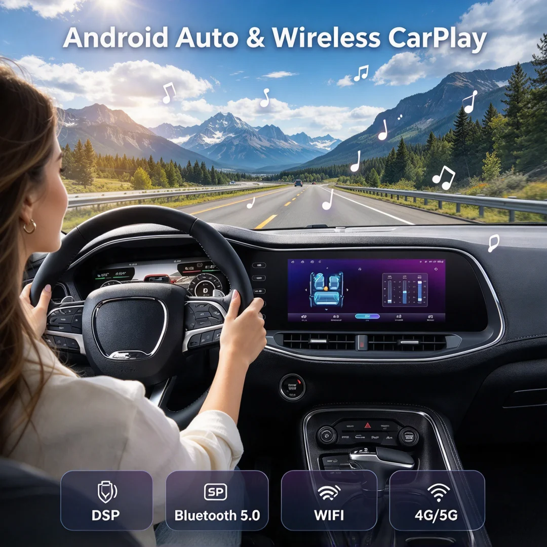 24.6 Inch Touch Screen CarPlay Car Radio For Dodge Challenger SRT Hellcat 2010-2023 Android GPS Navigation Multimedia Player DSP