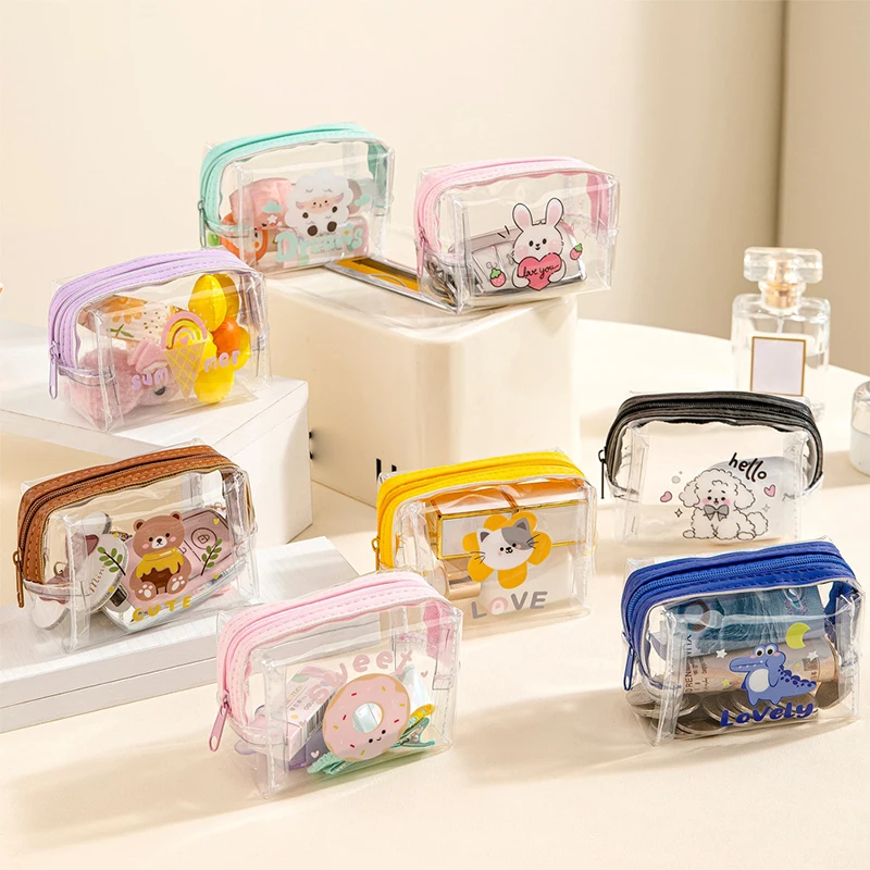 Mini Transparent Coin Purse PVC Waterproof Earphone Bag Cartoon Animal Lipstick Bag Portable Key Case