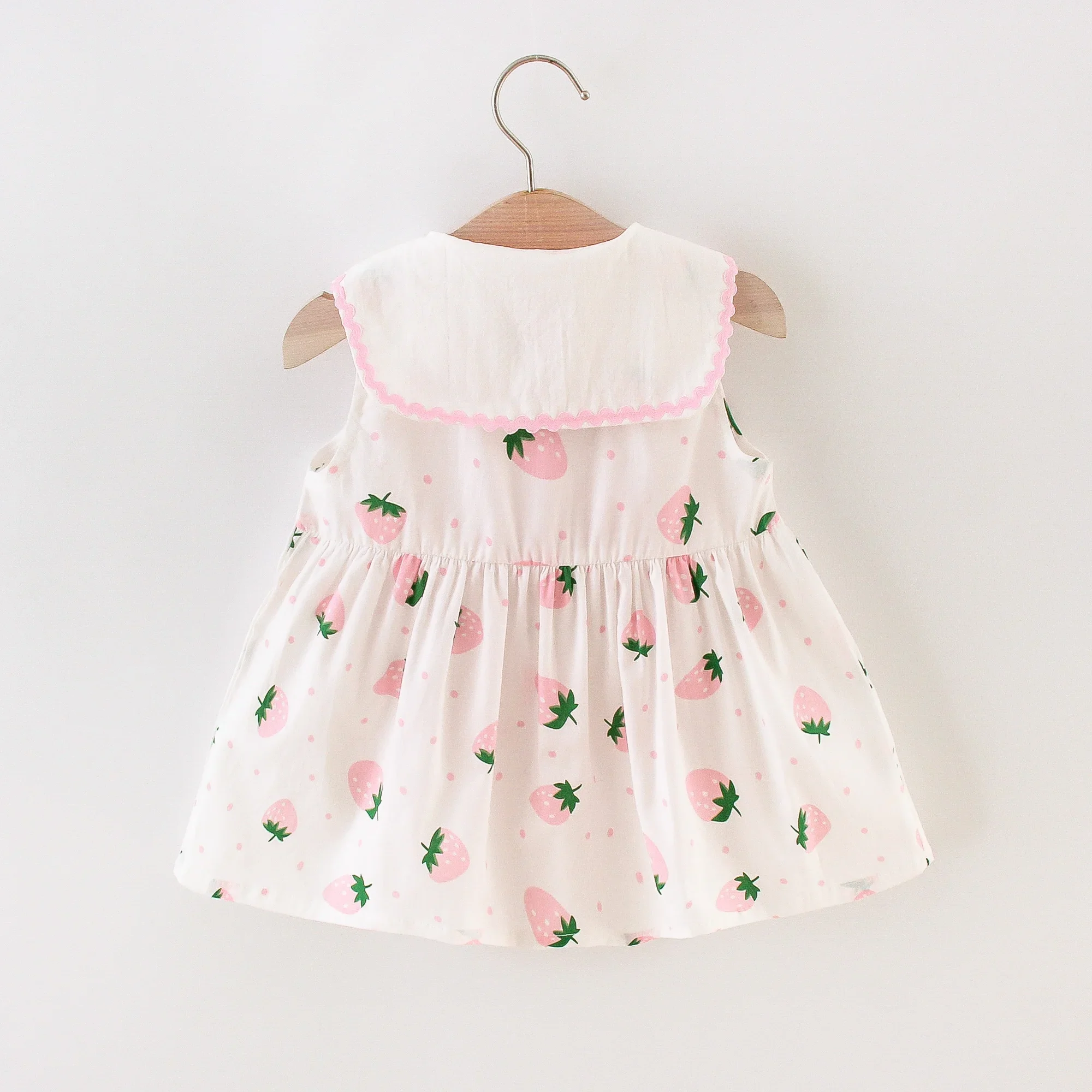 Girls Fashion Navy Blue Collar Strawberry 9 Months to 3 Years Old Sleeveless Gift Bag 2023 Round Neck Cotton Summer Dress