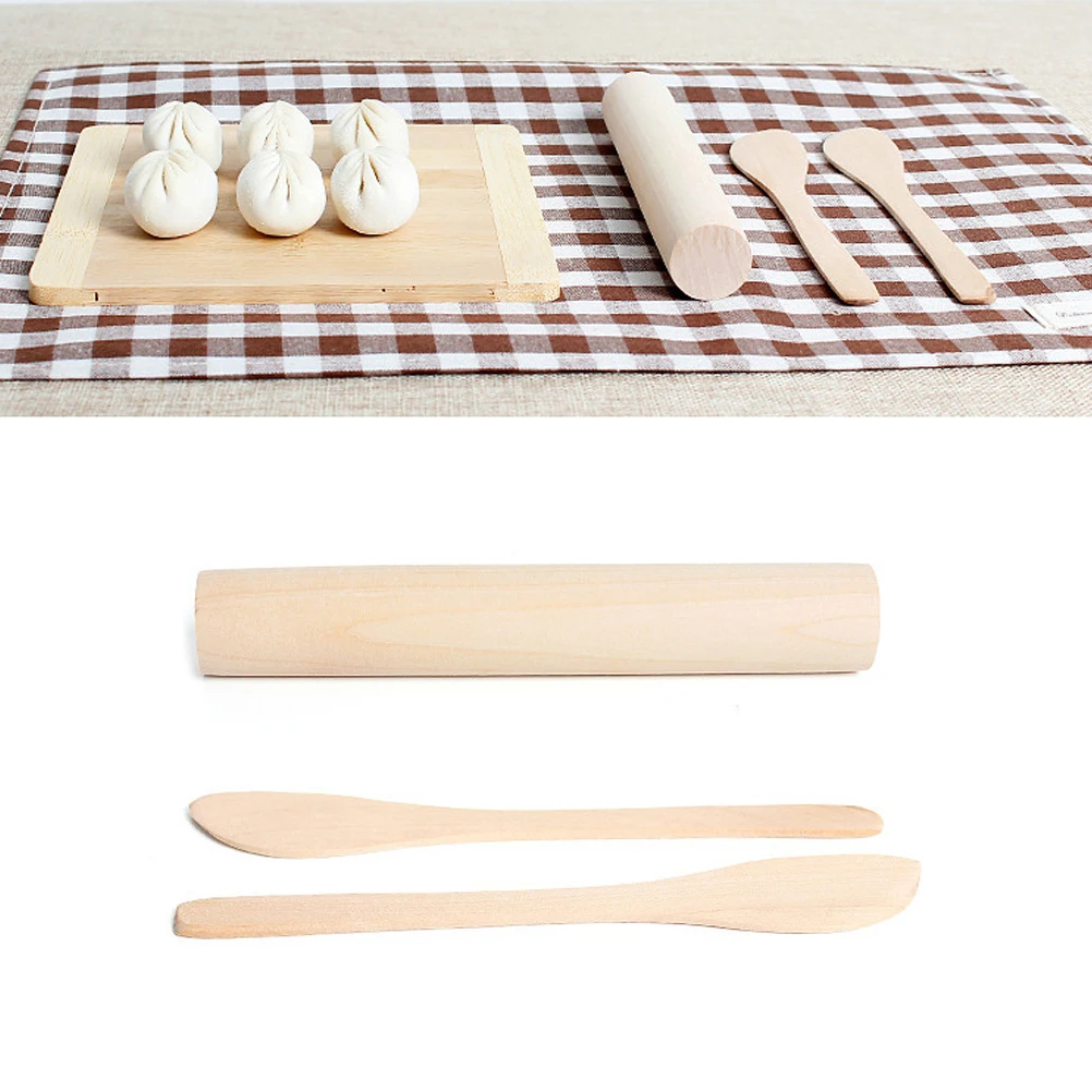 

3Pcs Natural Lotus Wood Rolling Pin Dumpling Skin Maker Ganmian Stick Roll for Dumplings Noodles Bread Dumpling Skin Maker