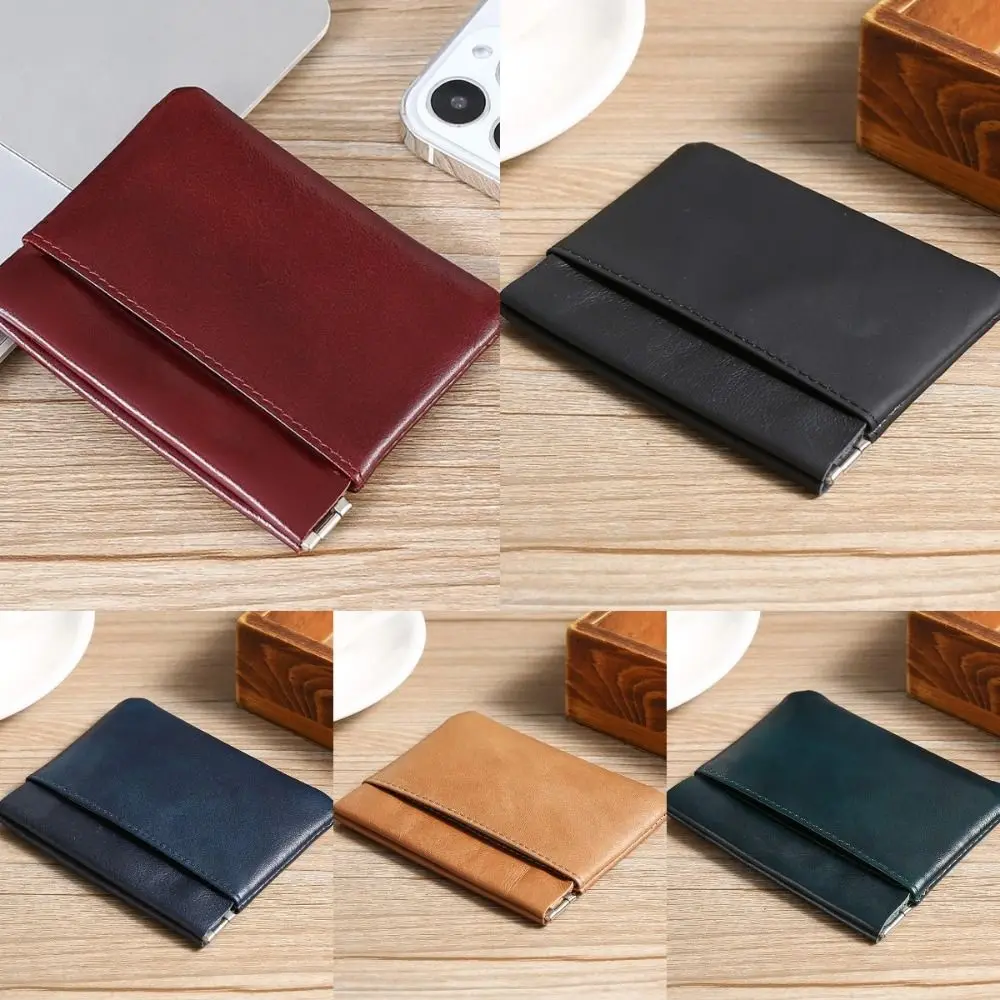 

Casual Cowhide Male Wallets Oil Wax Leather Waterproof Headphone Bag High Quality Fabric Fashion Design ID Badge Holder Outdoor