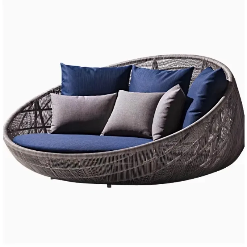 

Outdoor Leisure Lounge Chair Bed Teak and PE Rattan for Courtyard Balcony Hotel Terrace Sunroom Homestay-Indoor Use Welcome!