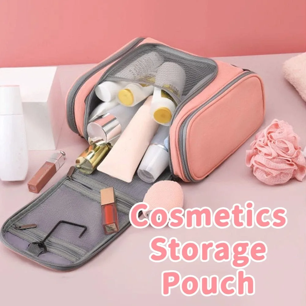 Waterproof Women's Makeup Bag with Hook Dustproof Hanging Travel Toiletry Bag Portable Foldable Cosmetics Storage Pouch