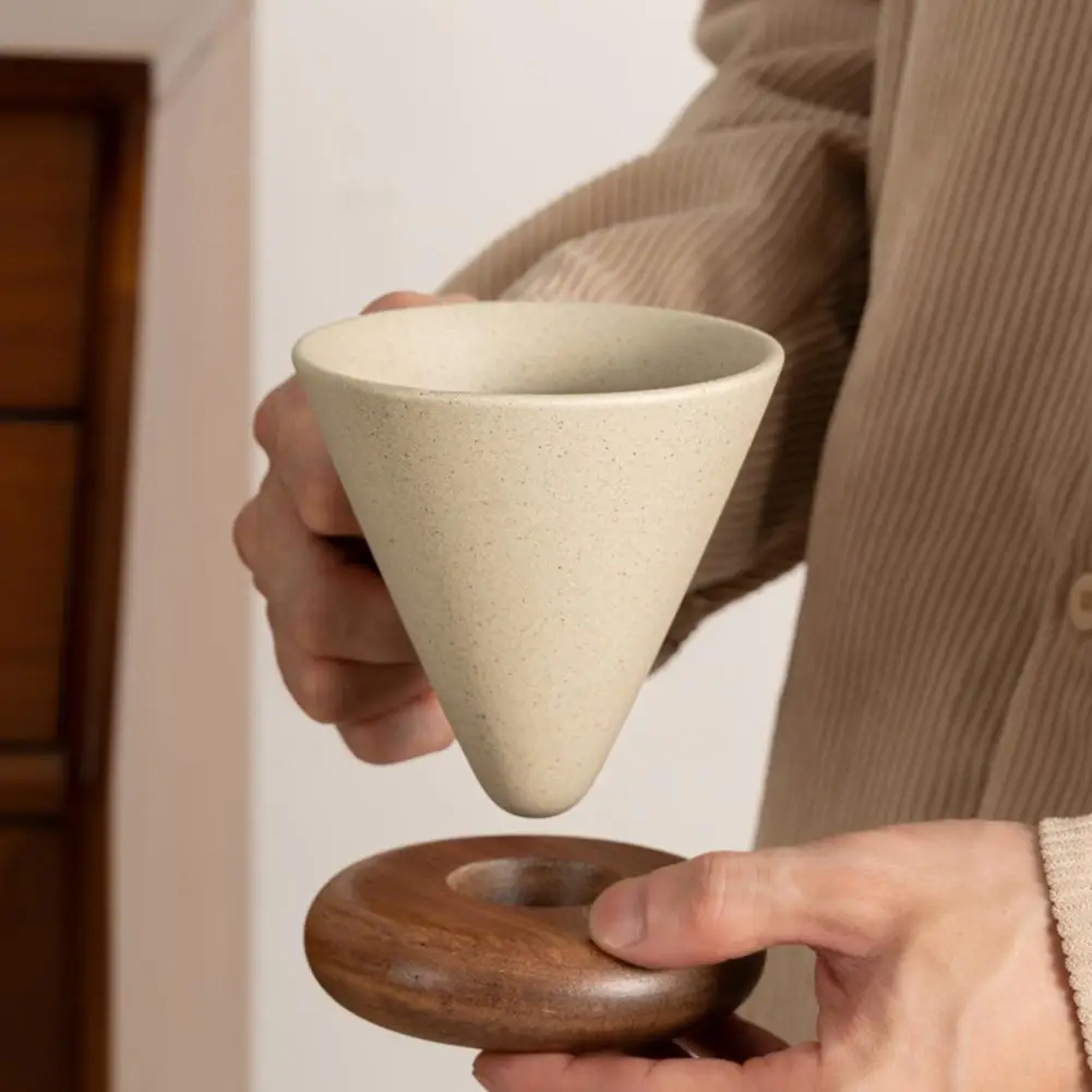 Vintage Coffee Mug Ceramic Conical Cup with with Wooden Handle & Saucer Stable Tea Mug Unique Gift for Tea & Coffee Lovers