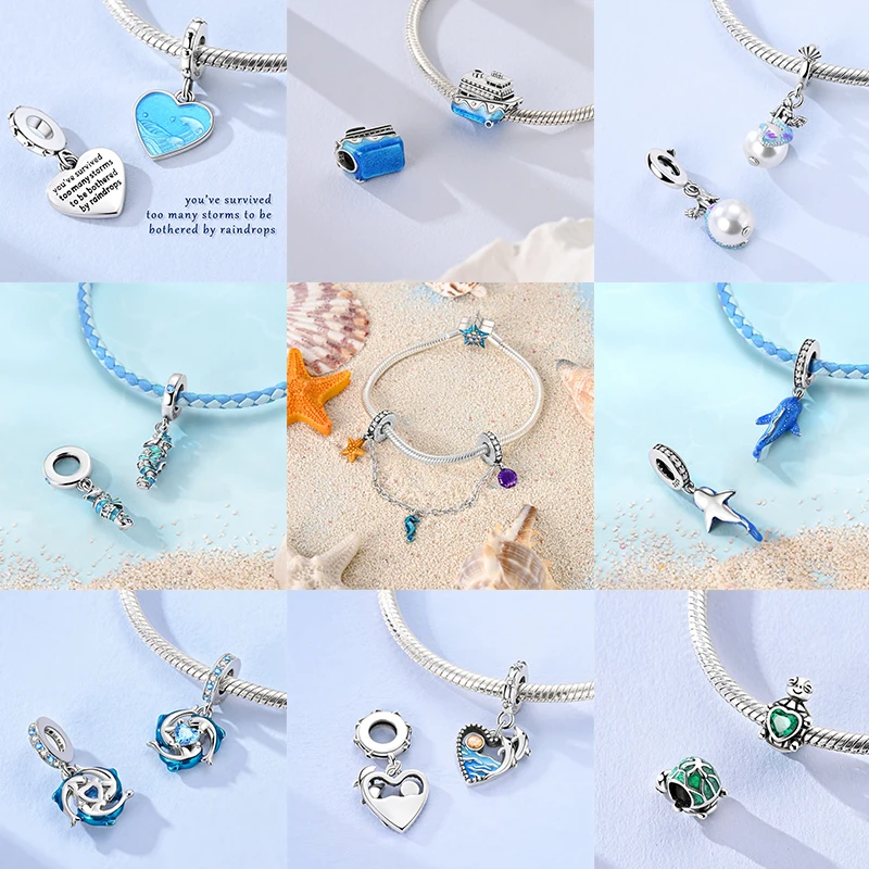 925 Sterling Silber Ozean-Tier-Charm-Perlen Wal Delfin Oktopus Meeresschildkröte Seepferdchen Krabbe Hummer DIY Armband Halskette Geschenk – Detail 3