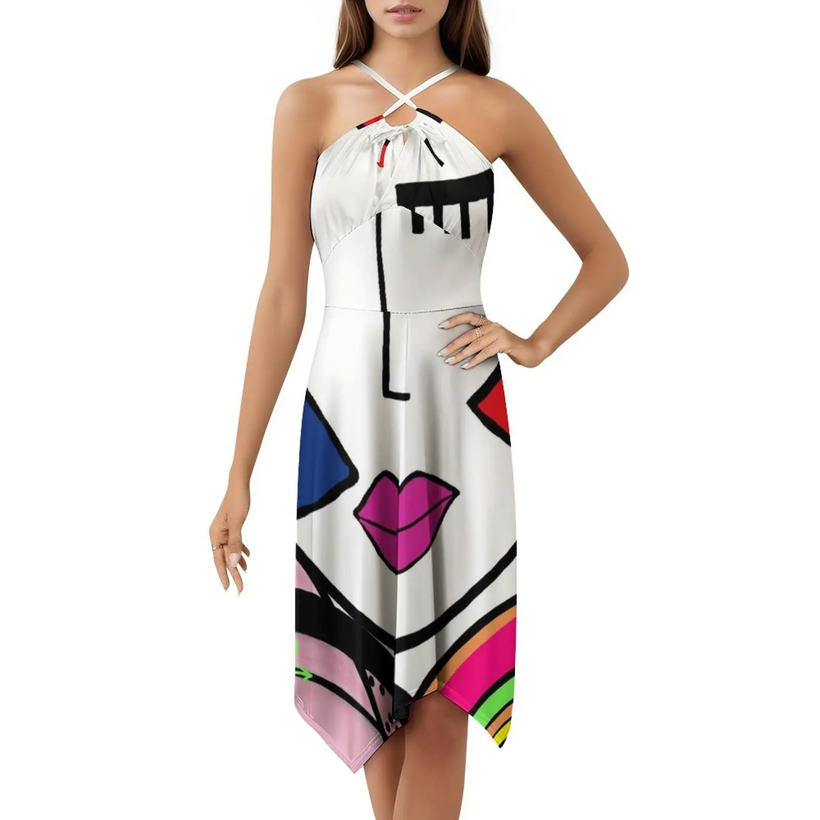 غير تقليدي التجريد نمط الفن الوجه المرأة الهيب هوب الشارع الشهير فستان جرافيك طباعة ملابس للنادي الحفلات السكان الأصليين بيكاسو الوجه غير تقليدي #5