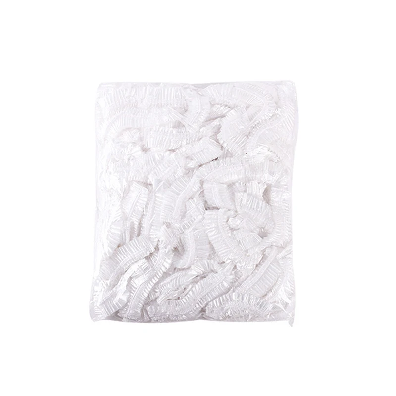 Gorro de ducha desechable con forma de malla elástica, gorro de baño no tejido para extensión de pestañas, gorro transparente impermeable para el cabello, 100 Uds.
