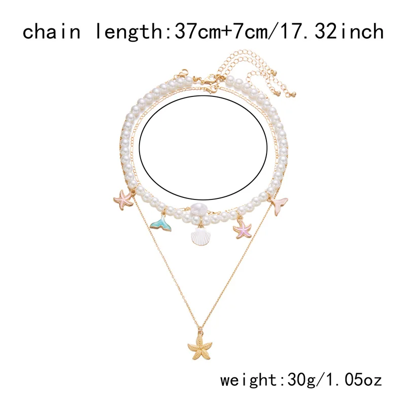 Modische Unregelmäßige Imitationsperlen-Muschelkette für Frauen, Übertriebener Metall-Seestern-Anhänger, Bohemian-Schmuck Geschenke – Detail 9
