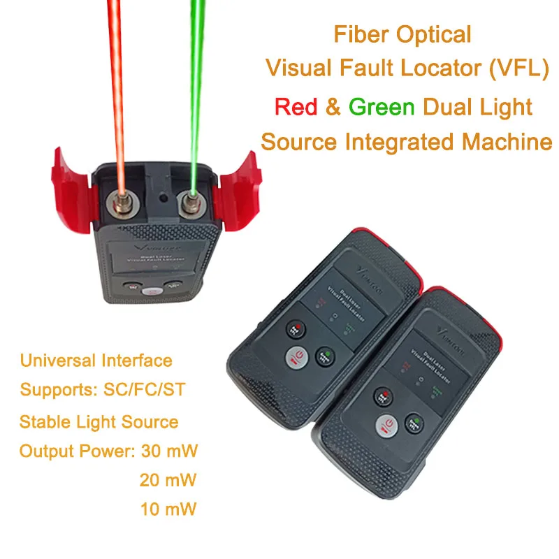 Fiber Optic Green Laser Red Green Dual Light Machine 30M20Mw10Mw VFL Visual Fault Locator Rechargeable Cable Fiber Optic Tester