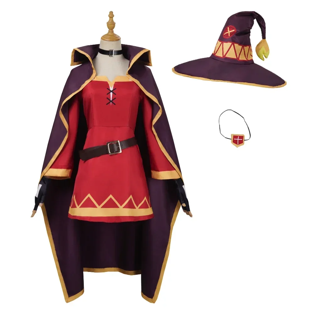 Disfraz de Cosplay de Megumin del Anime, Vestido de Maga para Mujer, Peluca de Megumin, Disfraces de Halloween