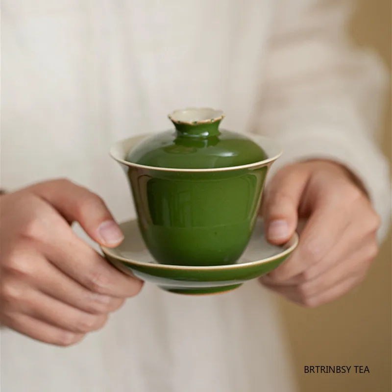 

Chinese Small Capacity Ceramic Gaiwan Handmade Solid Color Porcelain Teacup Portable Tea Bowl Household Teaware Accessories 90ml