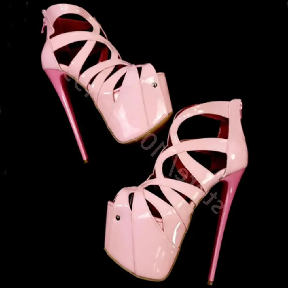 

Pink Platform Sexy Ladies Stilettos 2025 Summer New Sweet Catwalk Peep Toe Sandals Fashion Party Casual Zipper Hollow Sandals