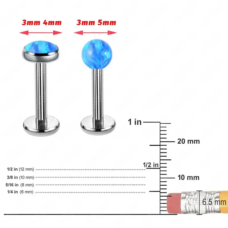 G23 tindik Opal Titanium 16G benang Internal, Perhiasan Tubuh kelas implan hidung Tragus telinga industri Labret 3/4/5mm