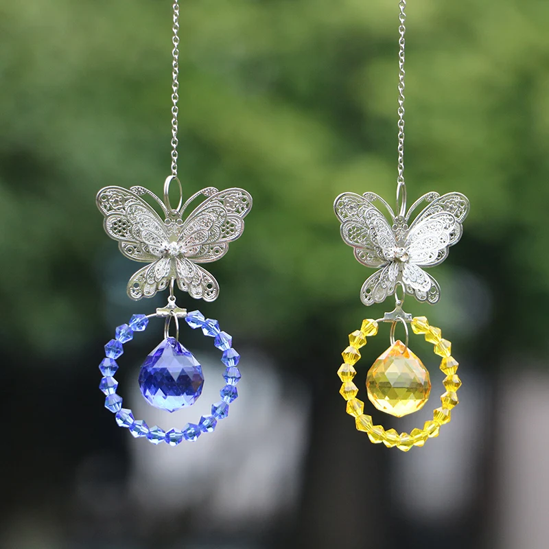 1PCS Butterfly Suncatcher Crystal Prism Ball Pendulum Feng Shui Pendants Hanging Rainbow Sun Catcher Window Garden Decor