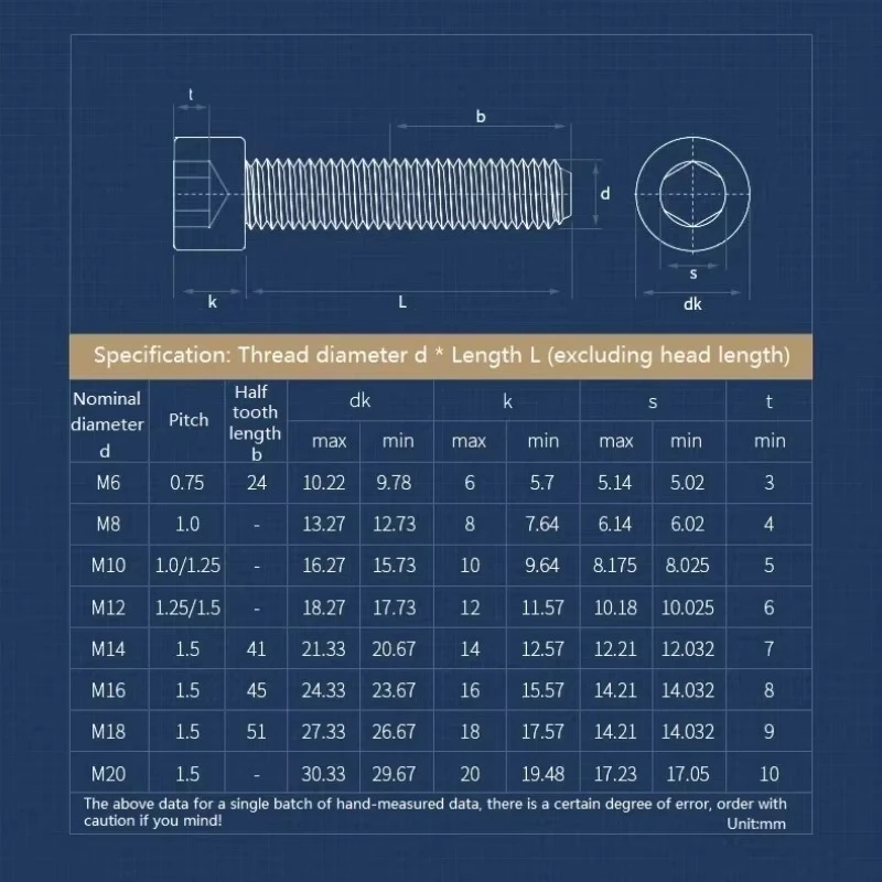1pcs M6 M8 M10 M12 DIN 912 Fine Pitch Hex Socket Cap Head Screw, 304 Stainless Steel A2-70, Fine Thread Allen Cup Head Bolt