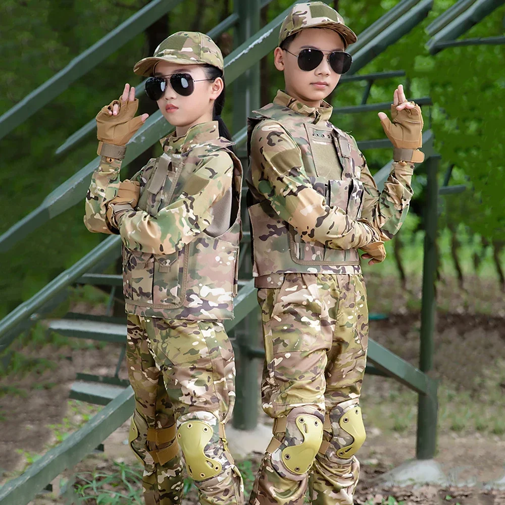 Kids Pants Military Tactical Suits Camo Multicam Suit Tactic Combat Uniform Sweatshirts Boy Trainning Hunting Long Sleeve Sets