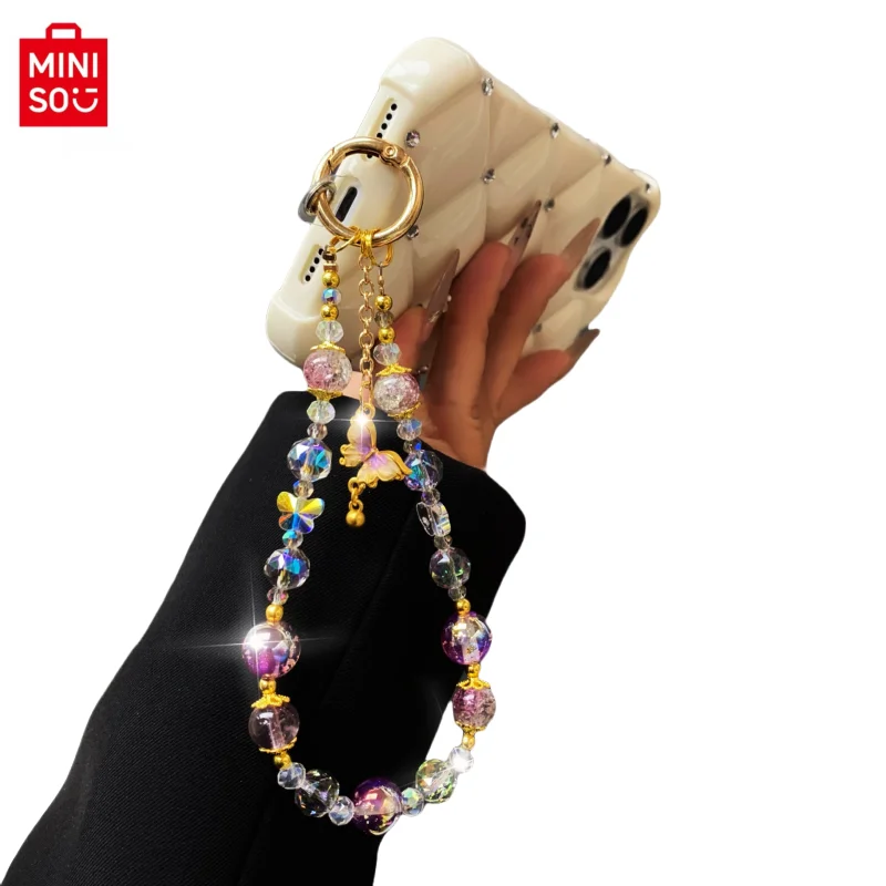 MINISO New Fashionable Crystal Pendant Color Tear Bead KeychainWater  Hook Anti Loss Phone Chain Earphone Chain CameraChain Gift