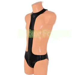 Male 100% Handmade Latex Catsuit Bodysuit Black Open Butt Underwear Vest Jumpsuit Men's Rubber Sleeveless Unique Club Wear