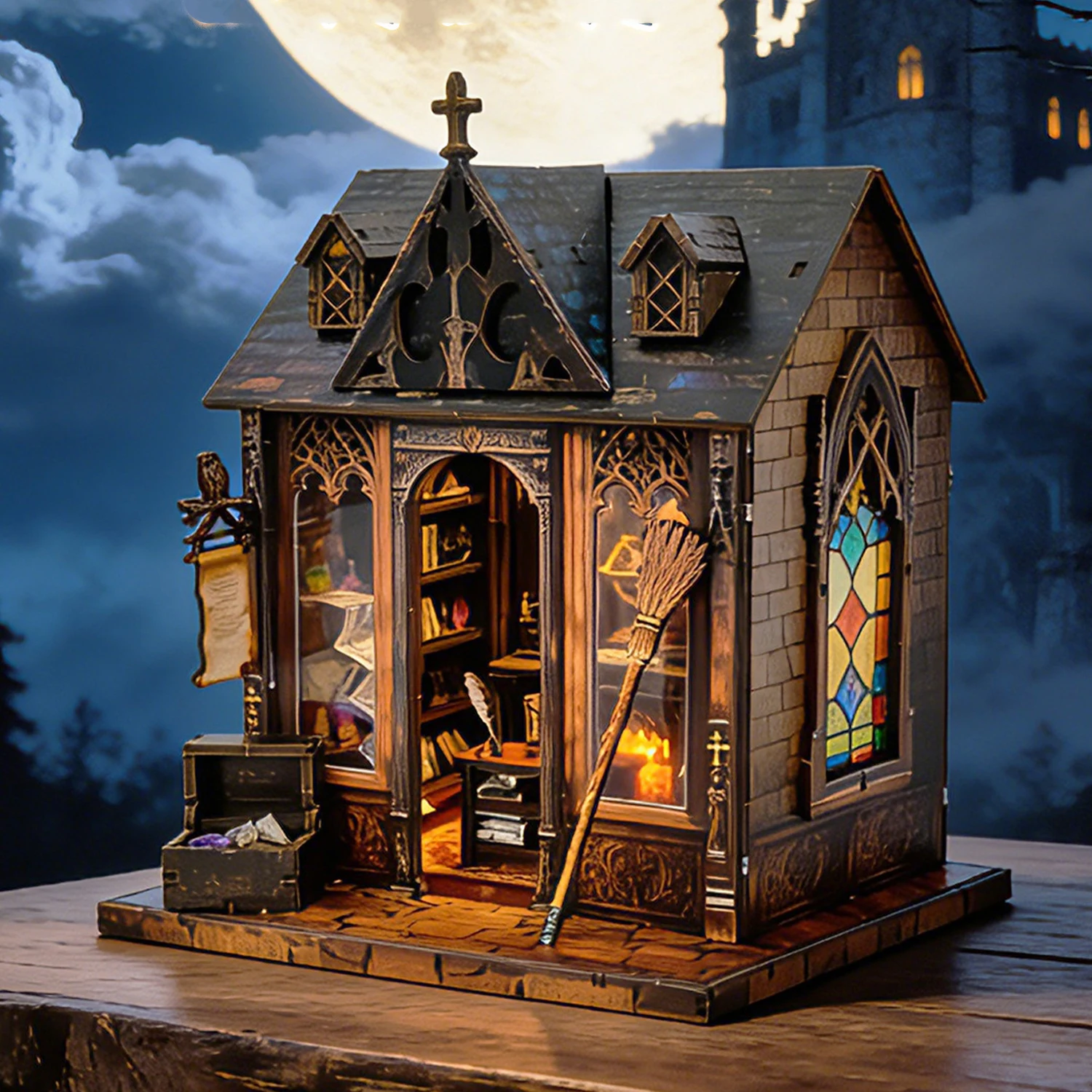 Casa mágica de madera DIY, figuritas de Casa en miniatura, Villa ensamblada para amigos, regalos de cumpleaños, manualidades de decoración del hogar