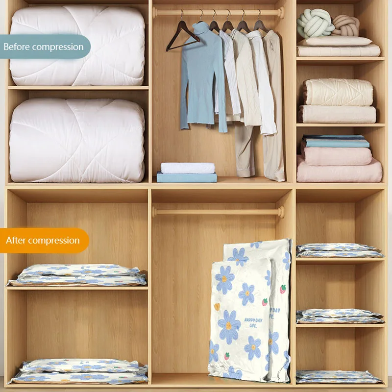 1 PC Floral Vacuum Compression Storage Bag, Sealed Moving Bag for Clothes, Blankets, Shirts, Home Space Saving Organizers