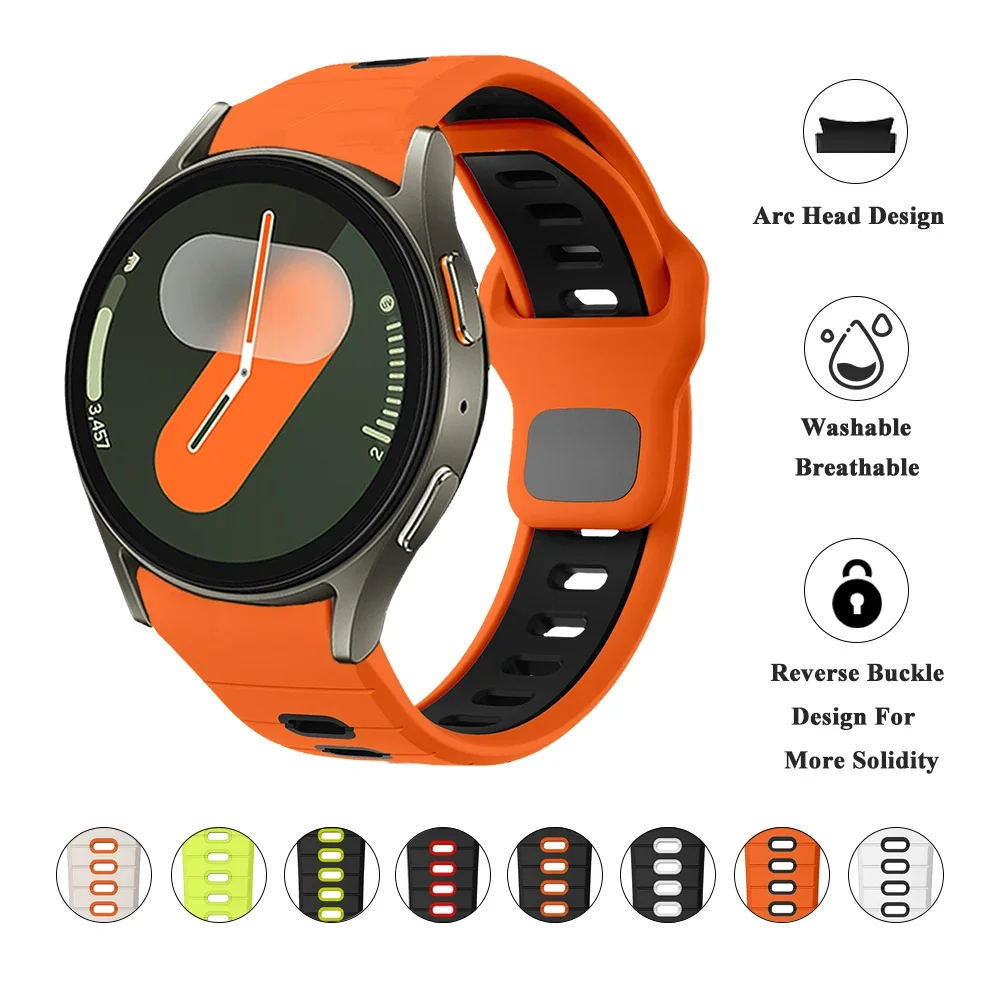 Silicone Fitness Watch Band Fit for Samsung Galaxy Watch 7 40mm Breathable Orange Strap for Samsung Galaxy Watch 6 40mm 44mm