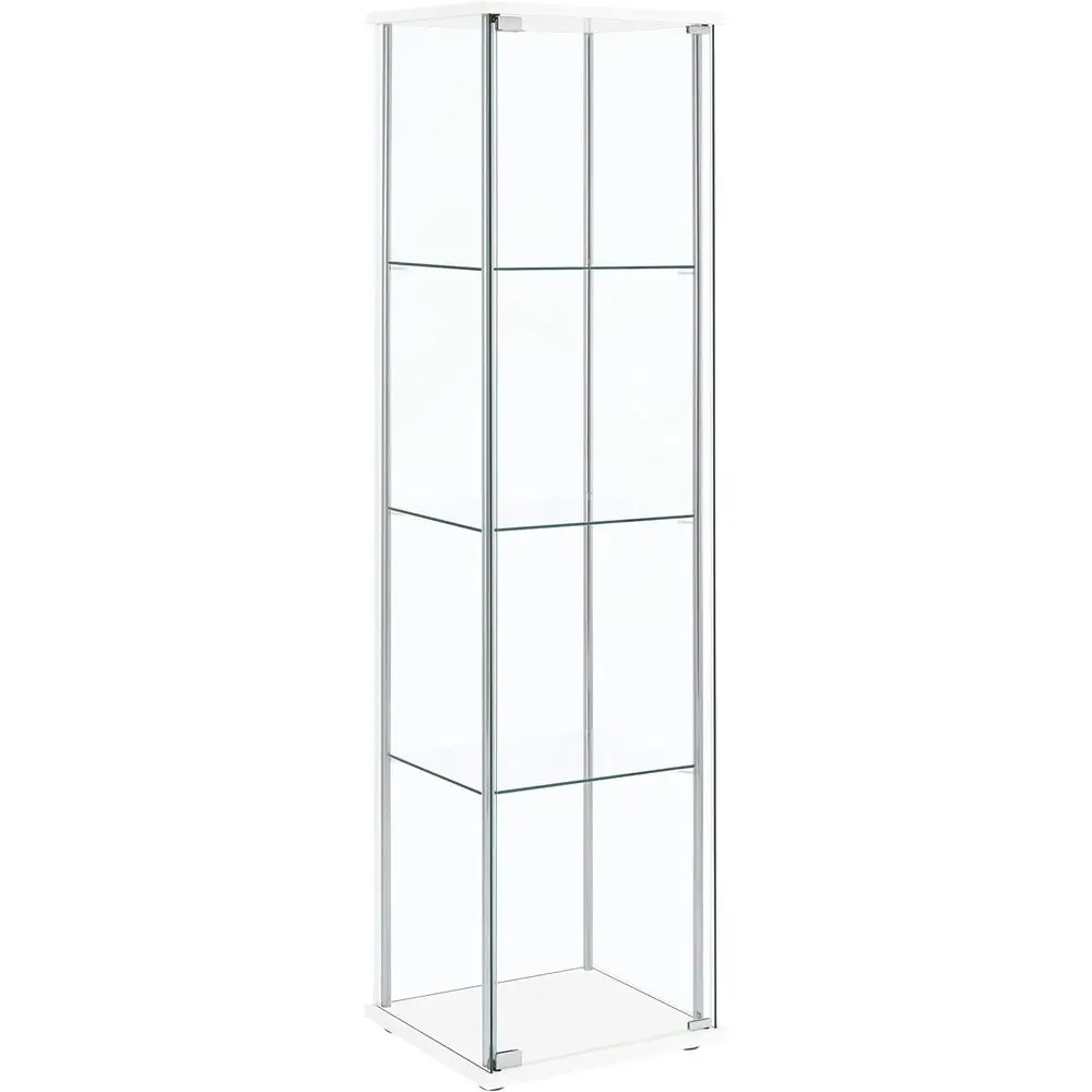 White 64-Inch Glass Curio Cabinet with Metal Frame, One Door, and Black Hardware for Living Room