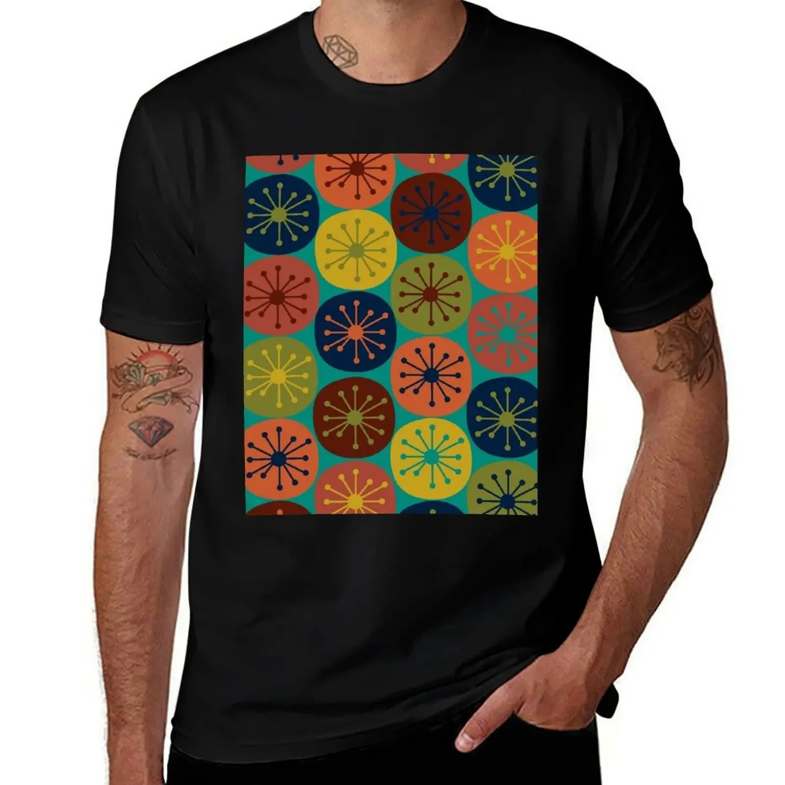 Atomic Retro Dots - Midcentury Modern Pattern in Mid Mod Teal, Olive Green, Mustard, Orange, Blue, and Turquoise T-Shirt