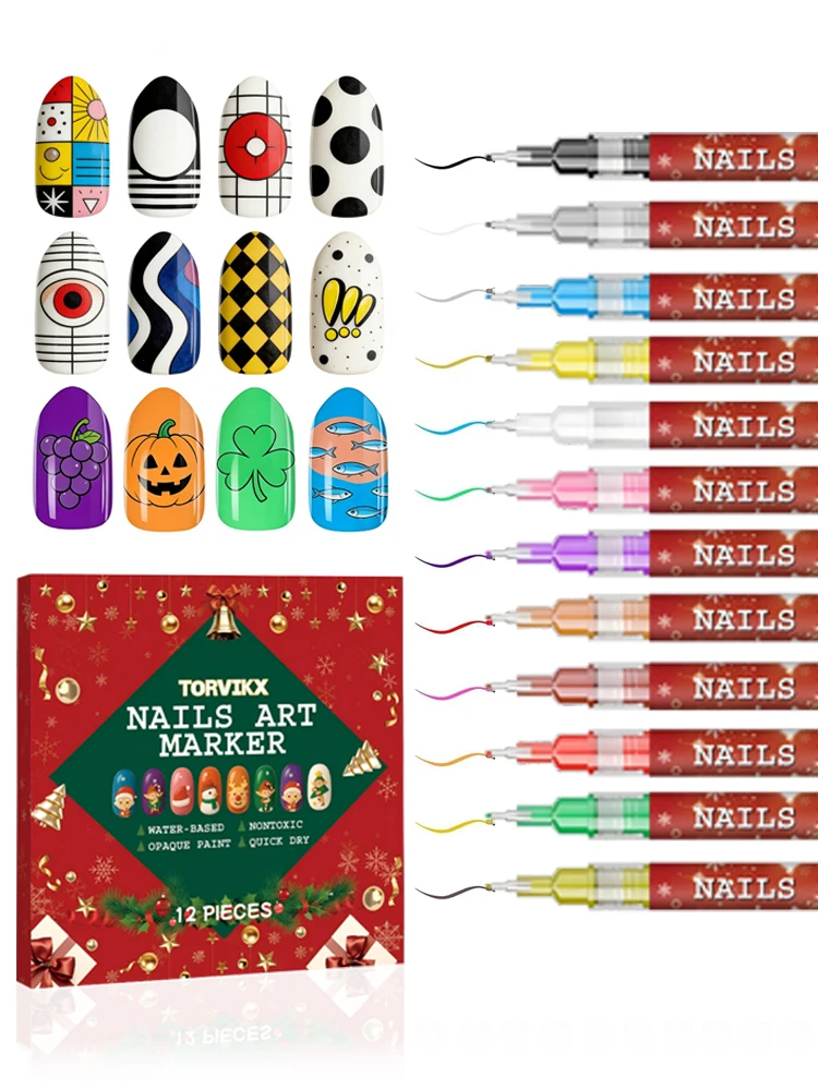 12 Color Nail Art Pen Christmas Set Nails DIY Decorative Art Graffiti Pens, Quick Drying Nail Tools