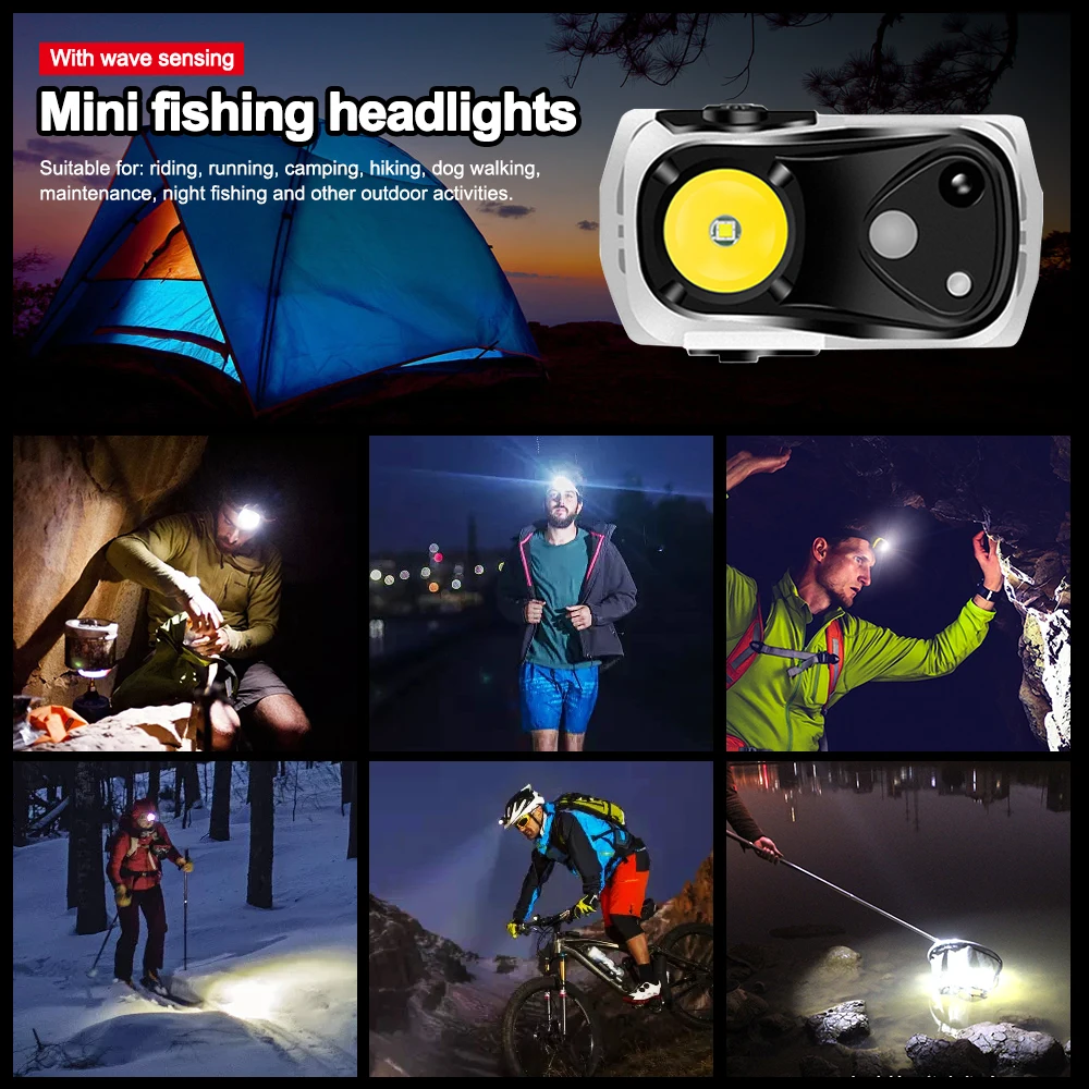 800Mah Sensor Koplamp Usb Oplaadbare Hoed Clip Cap Licht Borst Ketting Licht Verstelbare Hoek Vissen Camping Hardloop Koplamp