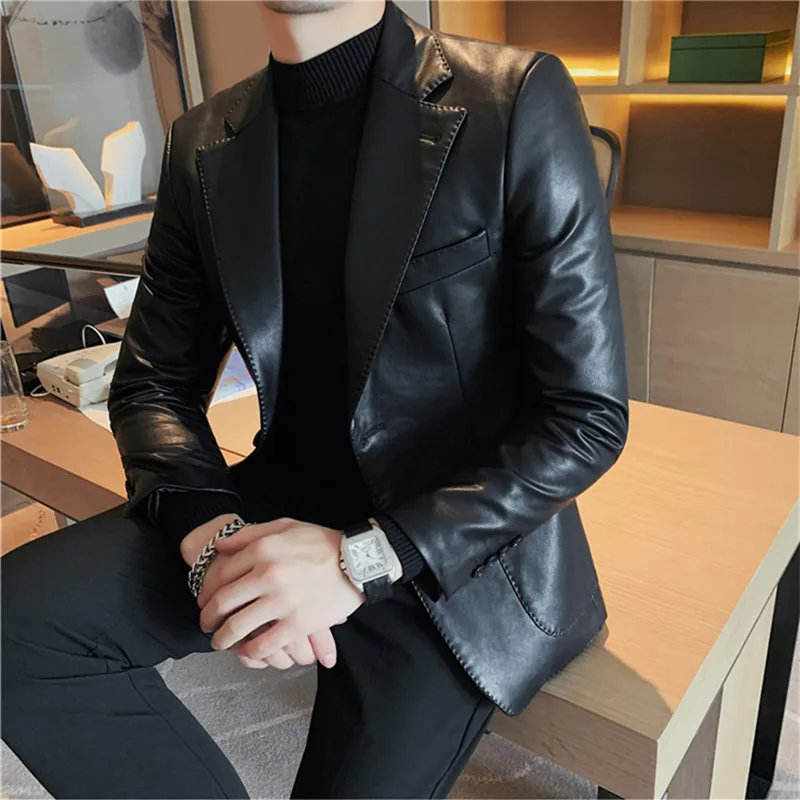 2023 Brand Clothing Men Spring High Quality Casual Leather Jacket/Male Slim Fit Fashion Leather Coat Plus Size S-3XL