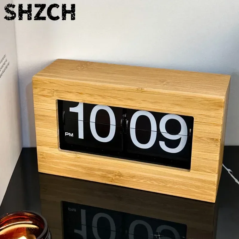 Table Clocks Aesthetic Mechanical Wooden Stylish Clocks Flip Page Digital Home Decor Table Bedside Clock Room Decorating Clock