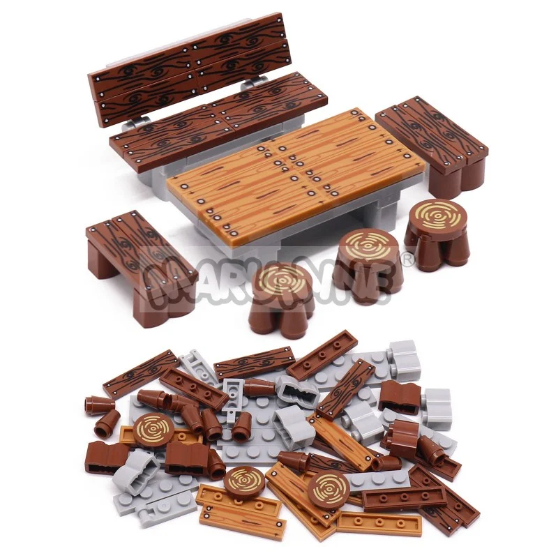 MARUMINE MOC كتل كرسي خشبي مجموعة بناء الطوب الخشب جزء 4769 98138 متوافق لتقوم بها بنفسك البناء مدينة مزرعة الغابة الغابة