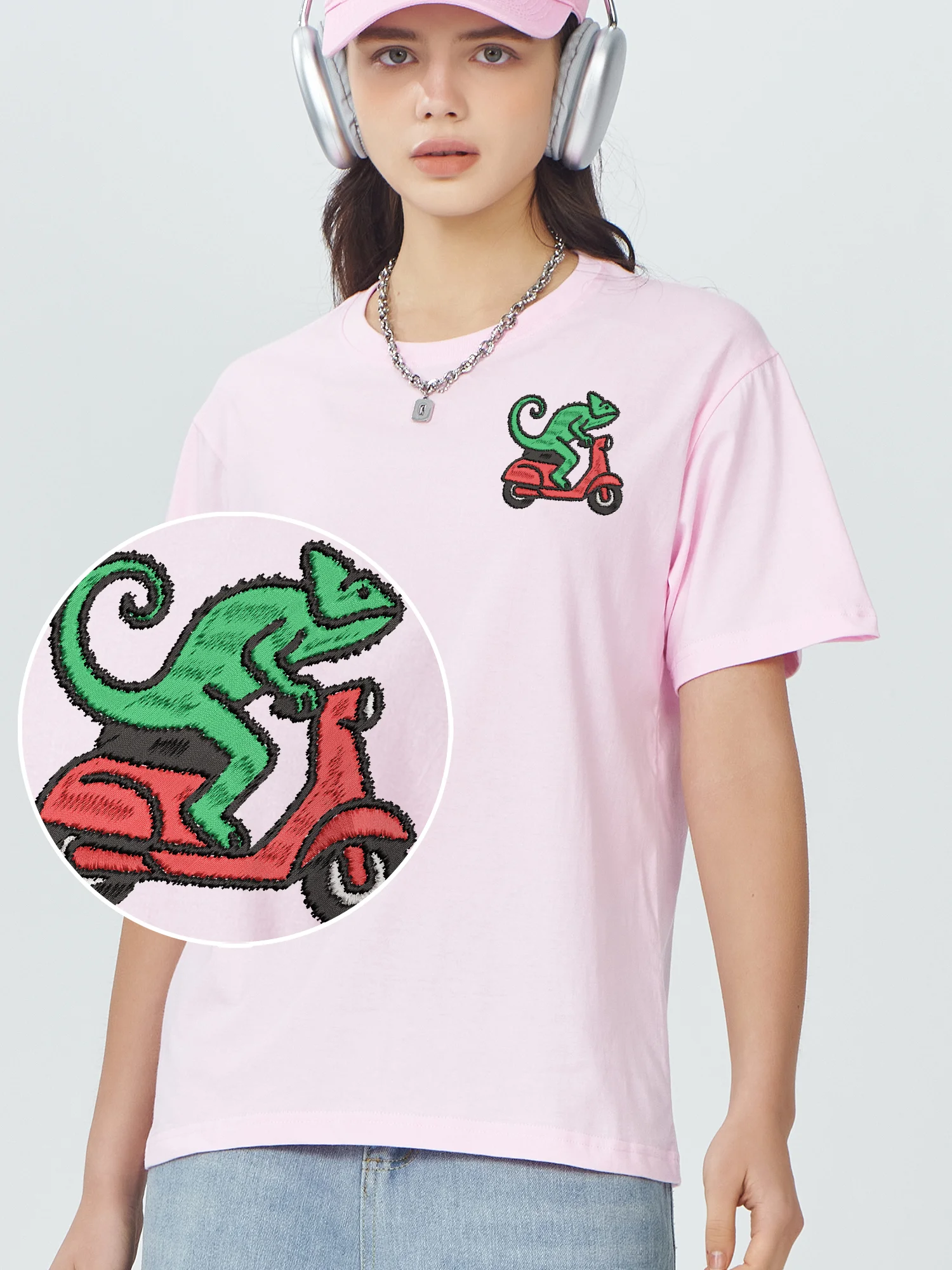 Riding Electric Scooter Lizard Embroidered Tshirts Funny Camiseta Men Cotton Comfortable Embroidery Tops Unisex Women Men