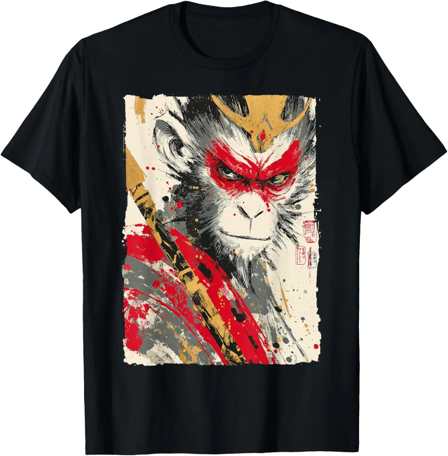 

Sun Wukong Monkey King Fierce Japanese Art Graphic Tee Breathable Cotton Casual T-Shirt For Men