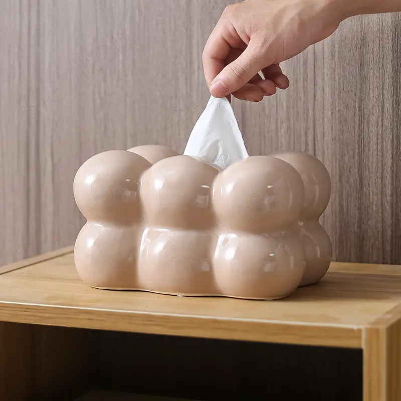 Relief Cotton Candy Ceramic Tissue Boxes Korean Ins Modern Cream Color Tissue Paper Storage Box Napkin Holder Living Room Decor