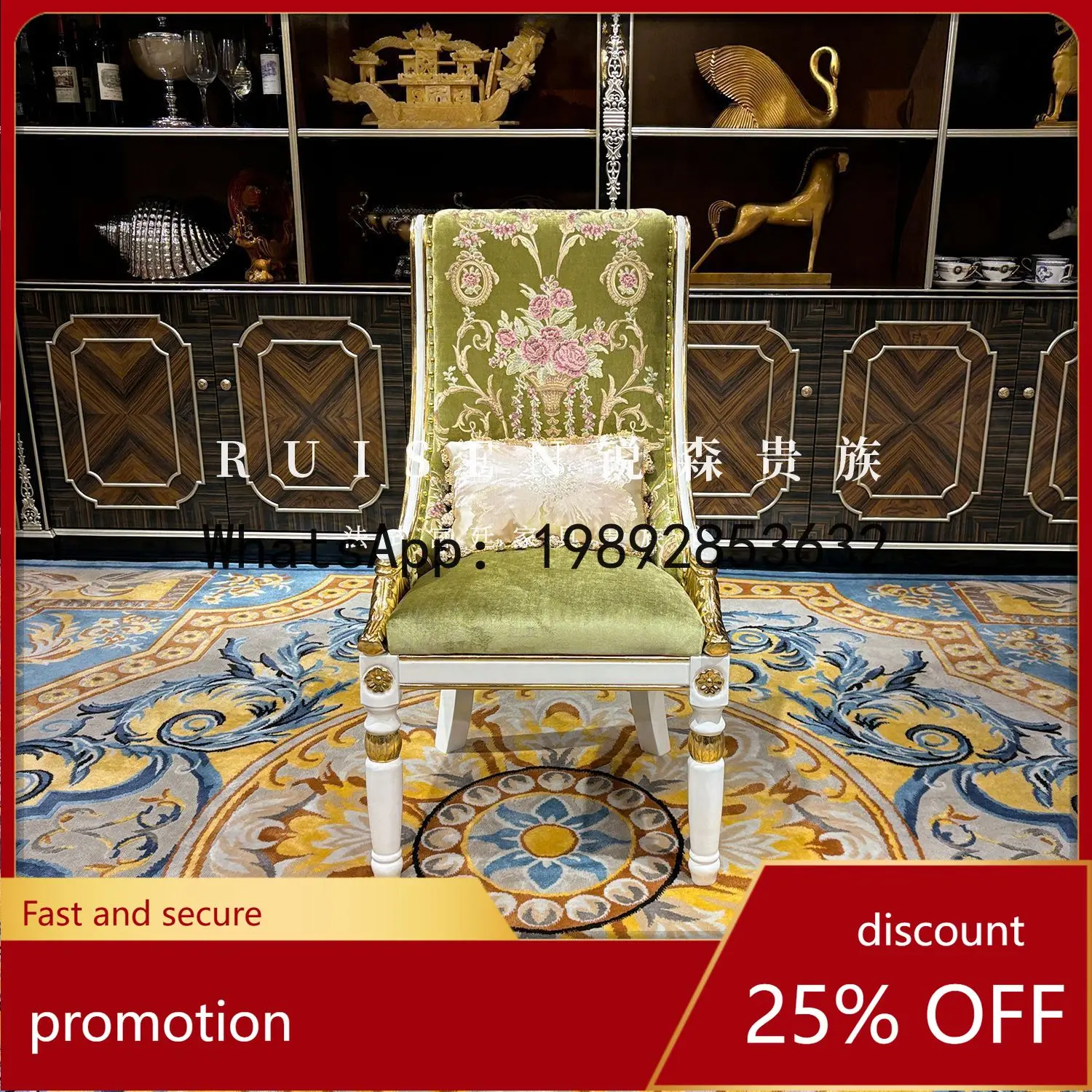 

YFY French Style Leisure Chair European Palace Embroidered Sofa Chair Solid Wood Carved Chair