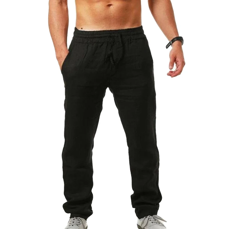 Men Casual Trousers Spring Summer Drawstring Lace Up Trousers Solid Plu Size Male Fitness Breathable Pants