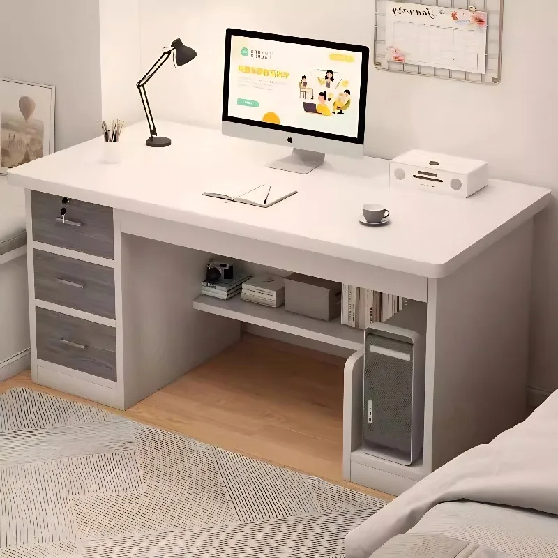 Solid wood core computer desk: Student home study desk for writing and studying, thickened desktop minimalist modern bedroom