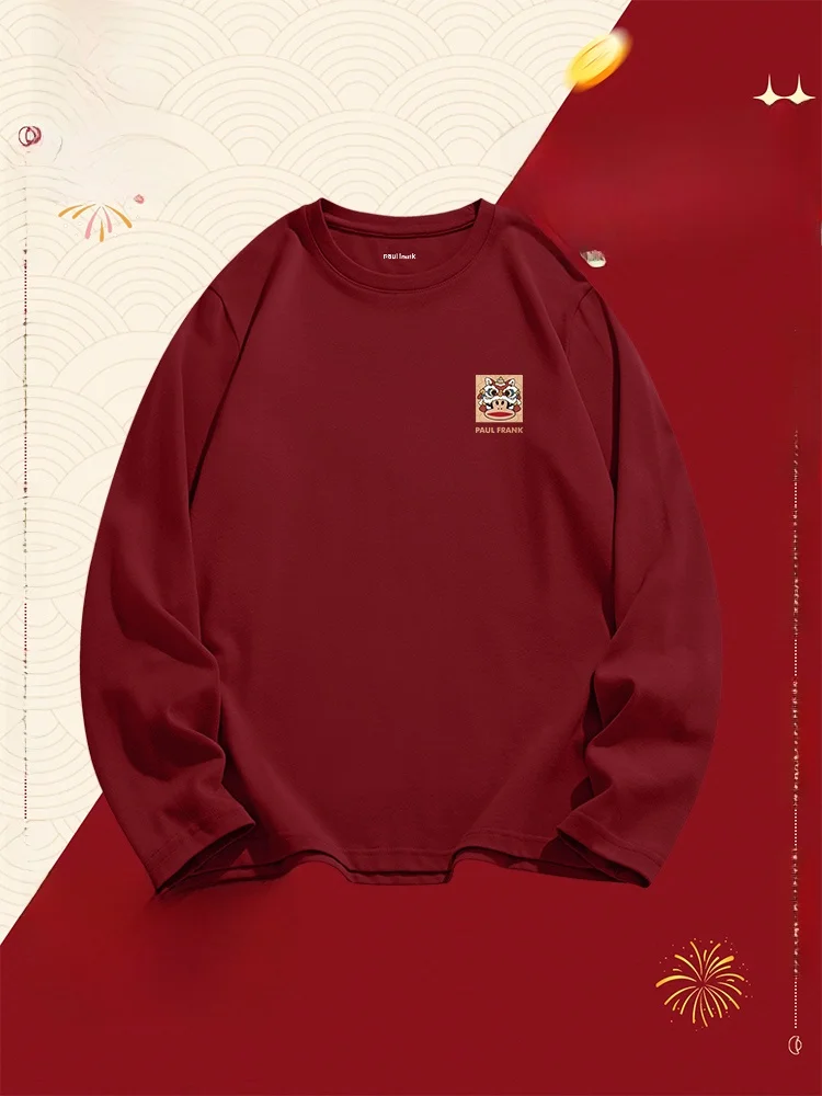 

Мужская зимняя футболка с длинным рукавом из чистого хлопка, новинка к Новому году, базовая, модная, дышащая, повседневная, с мультяшным принтом, бренд X