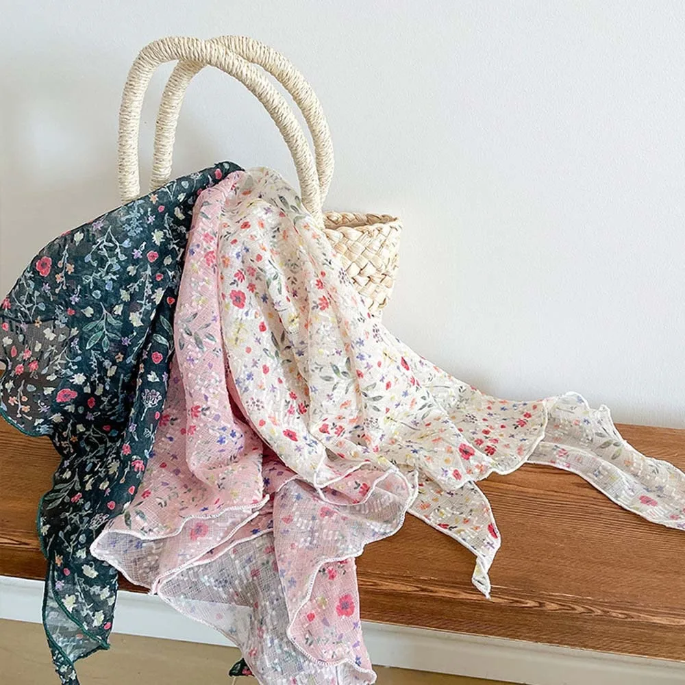 Mode Atmungsaktive Frühling Seidenschals Pastoralen Stil Baumwolle Dreieckiges Stirnband Sonnenschirm Bandana Floral Kopftuch Geschenk