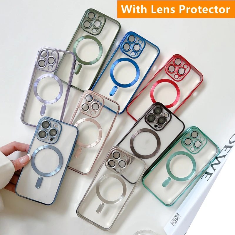 Fashion Magnetic Case For Magsafe For iPhone 16 15 14 13 12 11 Pro Max Plus Plating Clear Soft Silicone Wireless Charging Cover image 6