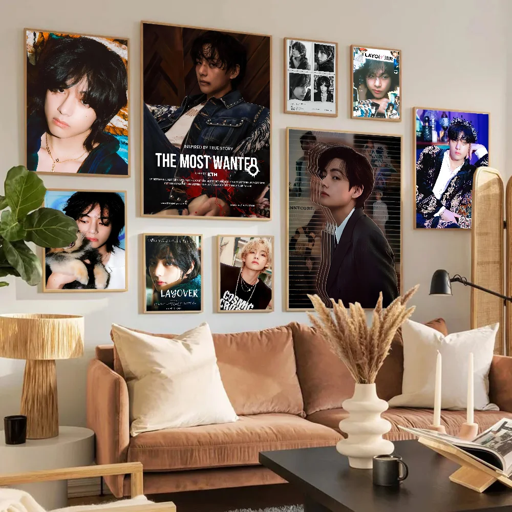 Singer Kpop Kim Tae Hyung V Layover Poster Sticky Posters Retro Kraft Paper Sticker Room Bar Cafe Aesthetic Art Wall Painting