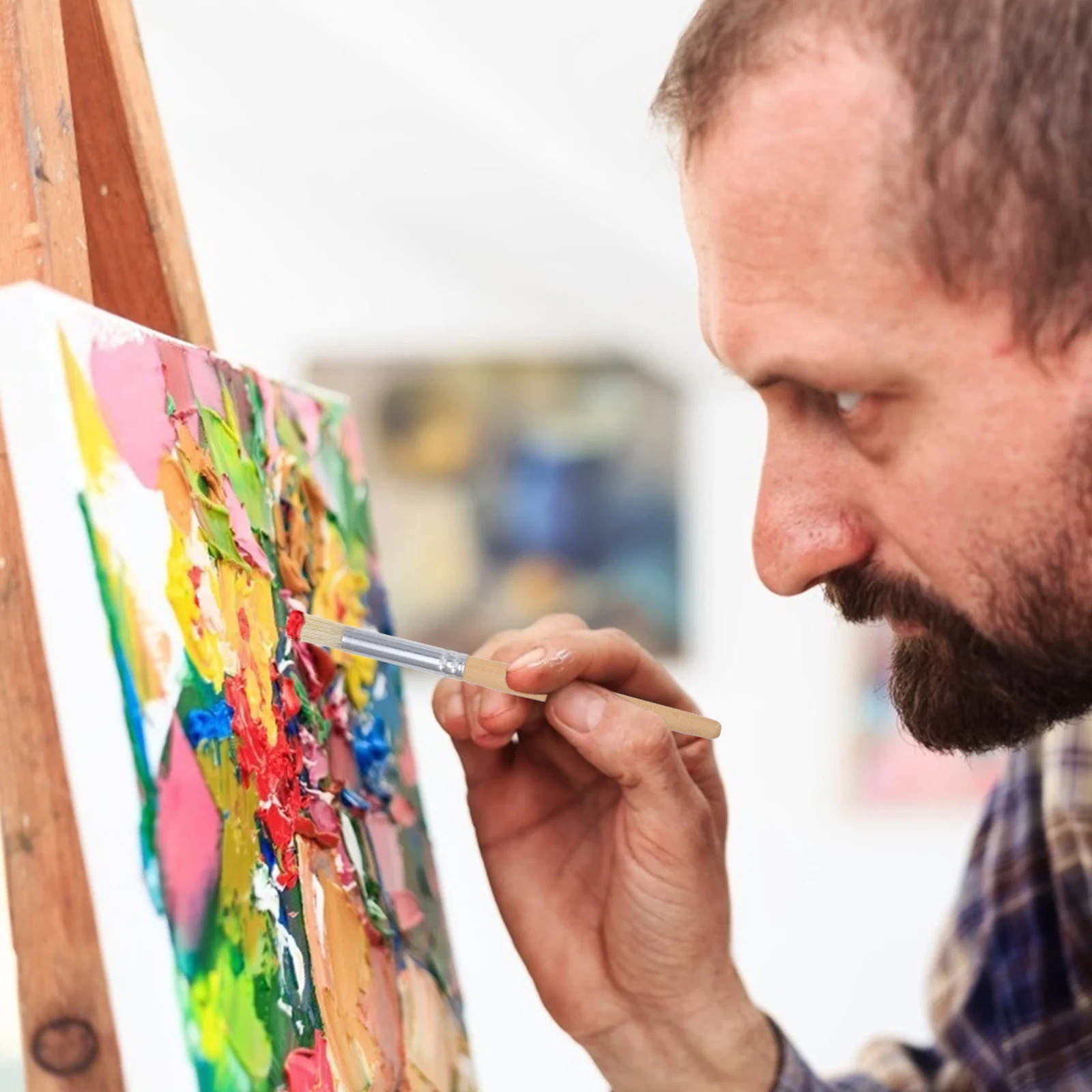 

12Pcs Wooden Handle Pig Bristle Stencil Brushes Paint Tool Set for Acrylic Oil Colors DIY Art and Craft Projects